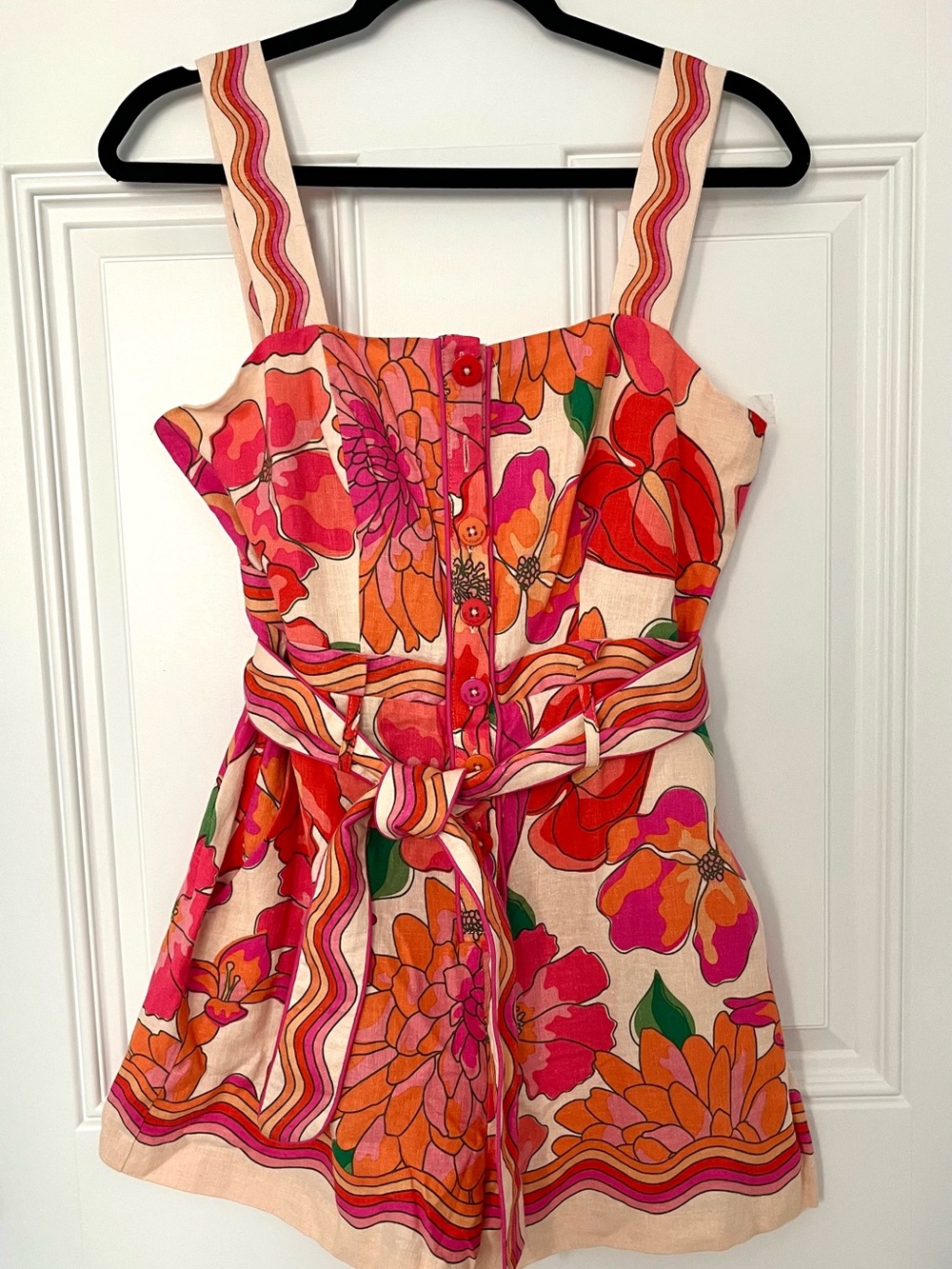 House of Harlow 1960 Belted Printed Linen Blend Playsuit Romper (Farm Rio) S